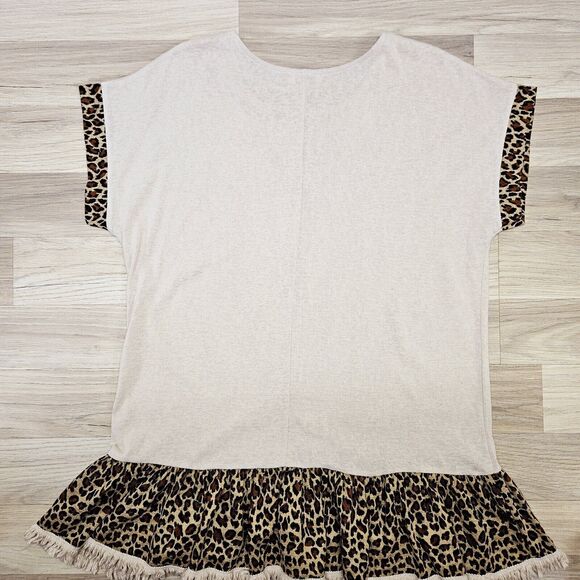 Umgee Womens Tan Animal Print Leopard Trim Cotton Blouse Small - Picture 8 of 8
